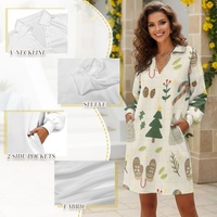 Robe pull col polo pour femme, manches ballon, imprimé dessin animé de Noël mignon, respirante, écologique