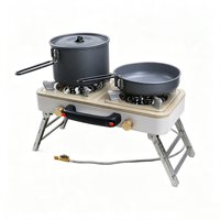 Réchaud à gaz portable d'extérieur à 2 brûleurs, cuisinière de camping en acier inoxydable, poignée pliable, réchaud au butane pour les voyages et la randonnée