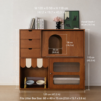 Meuble pour chat en bois vintage avec bac à litière intégré, station d'alimentation et tiroirs de rangement, pour intérieur, fabricant OEM/ODM, vente en gros