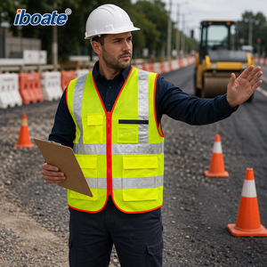 Gilet di Sicurezza Riflettente Traspirante in Rete Alta Visibilità Multi Tasche con Cerniera per <span class=keywords><strong>Lavori</strong></span> Edili e Stradali - Product Image 3