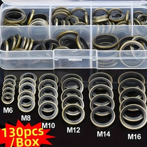 Kit de 130 joints de <span class=keywords><strong>bouchon</strong></span> de vidange de carter moteur automobile - Tailles M6-M16 avec joints de boulons de vidange, rondelles en <span class=keywords><strong>caoutchouc</strong></span> et joints remplaçables - Product Image 1