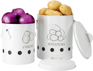Kitchen Ceramic Canisters Set of 2 Antique Cream Vintage <strong>Potato</strong> Onion Kitchen Storage Canisters Jars Pots <strong>Containers</strong> 2 Pack Set - Product Image 3