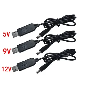 Kabel adaptor konverter USB, colokan 2.1x5.5mm, garis penguat daya USB DC 5V ke DC 9V 12V