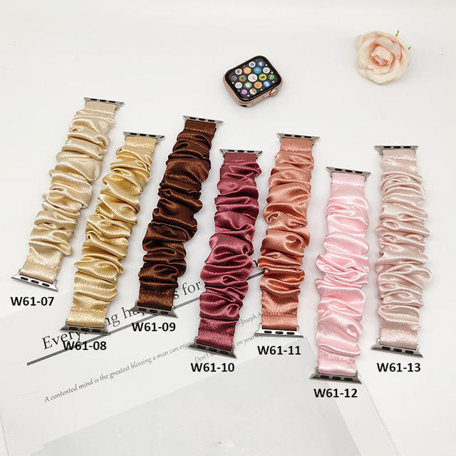 Women Nylon Loop Strap for Pure Color Crystal Satin Scrunchie Elastic Watch Band