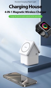 Estación de carga rápida inalámbrica Creative House 4 en 1 con luz nocturna, auriculares para teléfono inteligente, cargador de relojes - Product Image 5