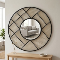 Miroir décoratif mural pour l'intérieur de la maison, accent décoratif, 88,9*3,18*88,9CM, miroir mural rond en métal noir et or, décoration moderne pour la maison