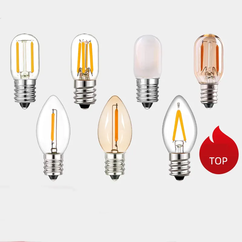 Edison-filamento de bombilla led E14, Lámpara decorativa en espiral, C7 T20 T22, bombilla pequeña retro ámbar claro esmerilado regulable, venta al por mayor