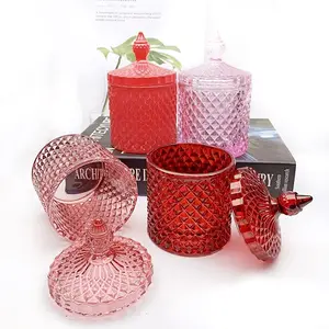 Portavelas vacíos de lujo, portavelas de cristal para fabricación de velas, color rojo, rosa y negro, venta al por mayor