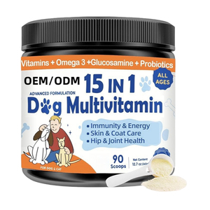 Poudre multivitaminée pour chiens et chats OEM/ODM 15 en 1, 90 doseurs, vitamines, oméga 3, glucosamine, probiotiques, 2,5 kg, absorption rapide - Product Image 1
