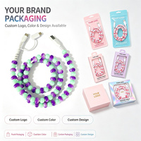 Câble de données USB perlé avec perles rondes aux couleurs vives, cordon décoratif mignon pour téléphone, idéal pour un usage quotidien