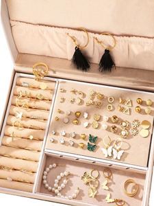 2025 New DS <span class=keywords><strong>Gold</strong></span> Mode Damen Schmuck Set Schmetterling Perle Creolen Ohr stecker Set Herz Ring Set Party Zubehör ohne Box - Product Image 4