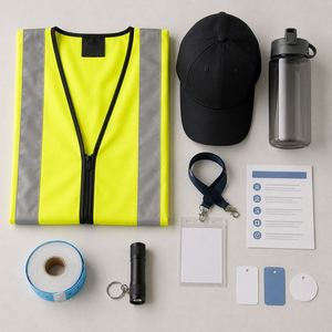 Kit de visibilité personnalisé pour personnel de sécurité en gros, pack pour équipe d'événement OEM ODM avec gilet, badge d'identification, casquette, cordon, bracelet, bouteille - Product Image 2