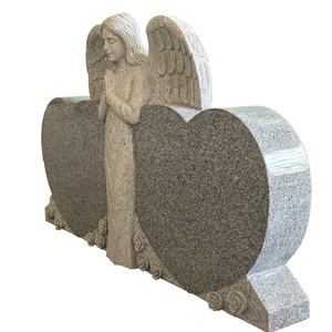 Lápida Clásica de Doble Corazón con Ángel Orando, Completamente Pulida Excepto la Estatua, Fabricada con Granito Gris Padang (G614) de Alta Calidad - Product Image 3