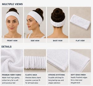 Commercial Spa Facial <b>Headband</b> Wholesale Adjustable Velcro <b>Elastic</b> Terry Cotton Hair Band Bulk For Skincare Beauty - Product Image 3