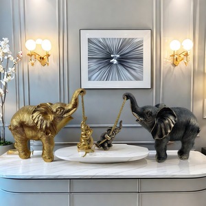 Adorno Nórdico de Lujo con Elefantes Madre e Hijo, Escultura Artesanal de Resina Epoxi, Arte Folclórico, Diseño Creativo para la Entrada del Hogar - Product Image 1