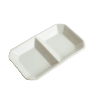 Plat à sauce et à condiments rectangulaire en céramique à 2 sections, compatible lave-vaisselle et micro-ondes, écologique, pour usage en restaurant et hôtel - Product Image 1