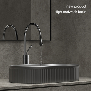 Lavabo <span class=keywords><strong>de</strong></span> Cerámica MUUPEG <span class=keywords><strong>de</strong></span> Diseño Moderno con Rayas Verticales, Ecológico, Fácil <span class=keywords><strong>de</strong></span> Limpiar, para Baños y <span class=keywords><strong>Villas</strong></span> - Product Image 3