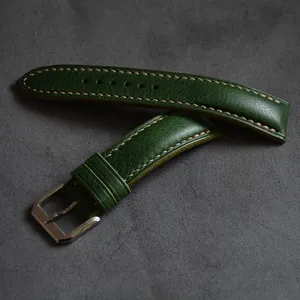 20毫米全粒面仿旧意大利皮革表带复古绿色加厚风格皮革表带