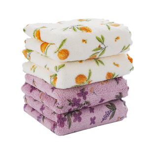 Kitchen Cleaning Coral Fleece Dishcloth 30x30cm Printed Lilac 4-Pack Super Soft Absorbent Lint Free Household Use - Product Image 1