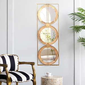 OVS 40x14 Inch 3 Piece <strong>Wall</strong> <strong>Mirror</strong> Adelaide Gold Frame Round Mango Wood <strong>Mirror</strong> <strong>Set</strong> - Product Image 1