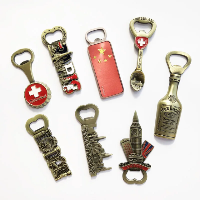 Custom 3D Logo Metal Fridge Magnet OEM&ODM Tourist Souvenir Refrigerator Magnetic Stickers With Bottle Opener