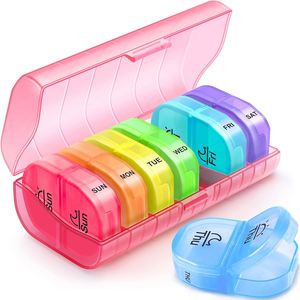 กล่องยาพลาสติกคุณภาพสูงสีชมพูสำหรับใส่ยาประจำวันแบบรายสัปดาห์ AM PM - Product Image 1