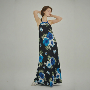 Summer Halter Neck Paisley Pattern Breathable Eco-Friendly Washable Rayon Woven <b>Loose</b> Boho Casual Knee-Length Backless <b>Dress</b> - Product Image 1