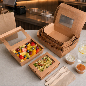 Boîte à emporter en papier kraft 400 ml avec couvercle à clapet et fenêtre en PE, boîte à lunch, contenant alimentaire, boîte écologique pour restaurant - Product Image 4
