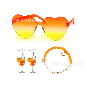Ensemble de costumes de carnaval orange avec boucles d'oreilles, collier, lunettes de soleil en forme de cœur, chaussettes pour femmes, fête, cosplay - Product Image 4