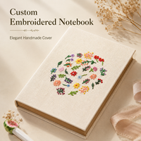 Carnet à couverture rigide brodé sur mesure, couverture en lin crème, broderie à la main colorée, fleurs sauvages, cadeau élégant fait main, OEM en gros
