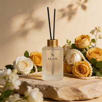Bouteille vide en verre dépoli blanc pour diffuseur de parfum, 175 ml, avec col doré brossé, forme carrée