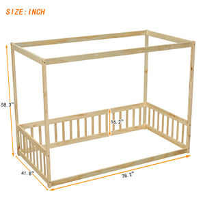 Lit enfant à baldaquin en bois massif avec barrière de sécurité, jaune terreux, structure durable, pour chambre d'enfant - Product Image 2