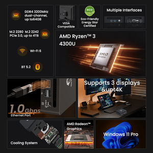 Mini PC OEM ODM <span class=keywords><strong>AMD</strong></span> <span class=keywords><strong>Ryzen</strong></span> <span class=keywords><strong>3</strong></span> <span class=keywords><strong>4300U</strong></span>, Mini PC de Oficina con SSD, RAM DDR4, WiFi 6, BT 5.2, Win11, 1G LAN, <span class=keywords><strong>3</strong></span> Pantallas, 2x HDMI, 2x USB <span class=keywords><strong>3</strong></span>.0 - Product Image 2
