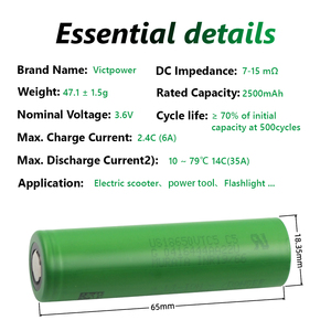 แบตเตอรี่ลิเธียมไอออนแบบทรงกระบอก VICTPOWER 100% ของแท้ US18650VTC5A 2500mAh 3.7V INR18650 VTC5A - Product Image 4