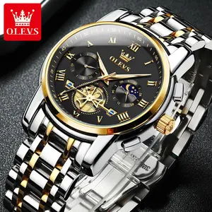 Fast Shipping OLEVS Fashion Business Men Quartz Watch Tourbillon Design Multi-time Zone Steel Watch Luxury Quartz Wristwatch