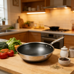 <span class=keywords><strong>Wok</strong></span> Antiadherente de Acero Inoxidable Triple <span class=keywords><strong>con</strong></span> Diseño de Panal de Abeja para Cocina de Gas e <span class=keywords><strong>Inducción</strong></span>, Capacidad de 20L para Restaurantes - Product Image 5