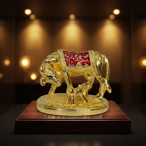 <b>Gold</b> Plated Cow Calf <b>Statue</b> Traditional Handmade Animal Figure Decor for Living Room Tabletop Display - Product Image 1