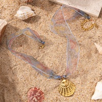 Collier unisexe en acier inoxydable avec zircon et imitation perle, design écharpe colorée, pendentif coquillage cœur, vente en gros d'usine transfrontalière