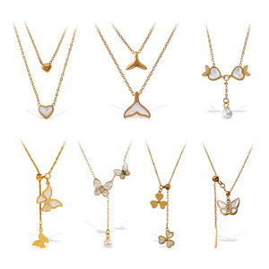 Collier pendentif cœur double couche européen et américain en acier inoxydable plaqué or 18 carats pour femme, bijou cadeau - Product Image 5