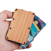 Dompet dan tempat kartu minimalis kayu asli anti-RFID dengan penjepit uang untuk penyimpanan kartu kredit