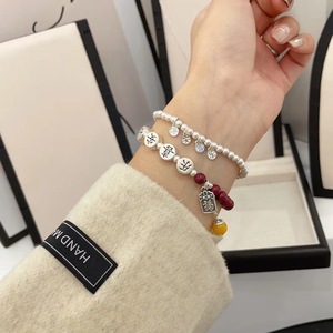 Pulsera de Cinabrio Peaceful Joyful Fortune, Plata Pura S999 con Borla, Joyería Unisex para Regalo - Product Image 3