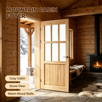 Porte intérieure en bois de pin noueux massif avec vitre, porte en bois brut non peinte pour usage en chambre intérieure de chalet