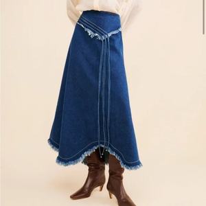 Nouvelle Arrivée Jupe Longue en Jean pour Femme Taille Haute Décontractée Vintage Bleu Clair Jean Indigo - Product Image 1