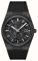 Montre-bracelet à quartz pour homme, en fibre de carbone, avec verre cristal, bracelet en silicone de 20 mm, cadran texturé noir et affichage de la date