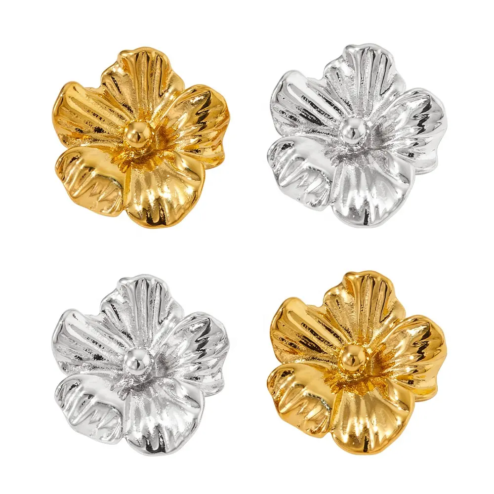 YS אופנה מתכת פרח נירוסטה עגילי תכשיטי וינטג' יומי נשים קסם זהב עגילי צמודים