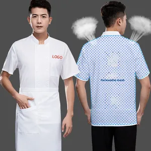 Vêtements <span class=keywords><strong>de</strong></span> travail <span class=keywords><strong>de</strong></span> chef à manches courtes personnalisables pour hommes et femmes, uniforme en sergé respirant, dos en maille pour restaurant, bar, <span class=keywords><strong>cuisine</strong></span>. - Product Image 2