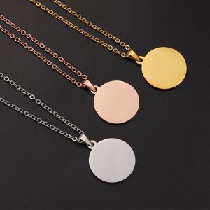 Engravable Personal Letter Necklace Disc Custom Chain Women 18K Plated Blank Necklace 316L Stainless Steel Gold Round Pendant - Product Image 4