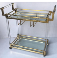 Verre à thé noir trempé clair or argent Crystal Clear Wide Acrylic Bar Cart Trolley Server Acrylic Rolling Bar Cart