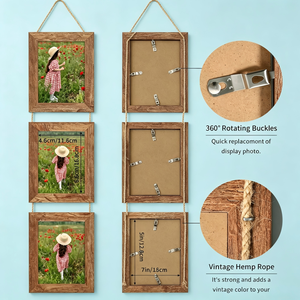<span class=keywords><strong>Ensemble</strong></span> de 2 cadres photo en <span class=keywords><strong>collage</strong></span>, en bois rustique, avec verre véritable, à suspendre verticalement, <span class=keywords><strong>3</strong></span> ouvertures, cadre photo 5 x 7 pouces - Product Image 5