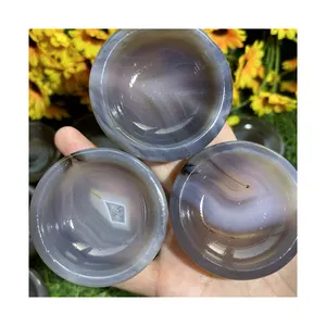 Hot Selling Agate Bowls Crystal Stones Fengshui Quartz Gray Agate Bowl for collection